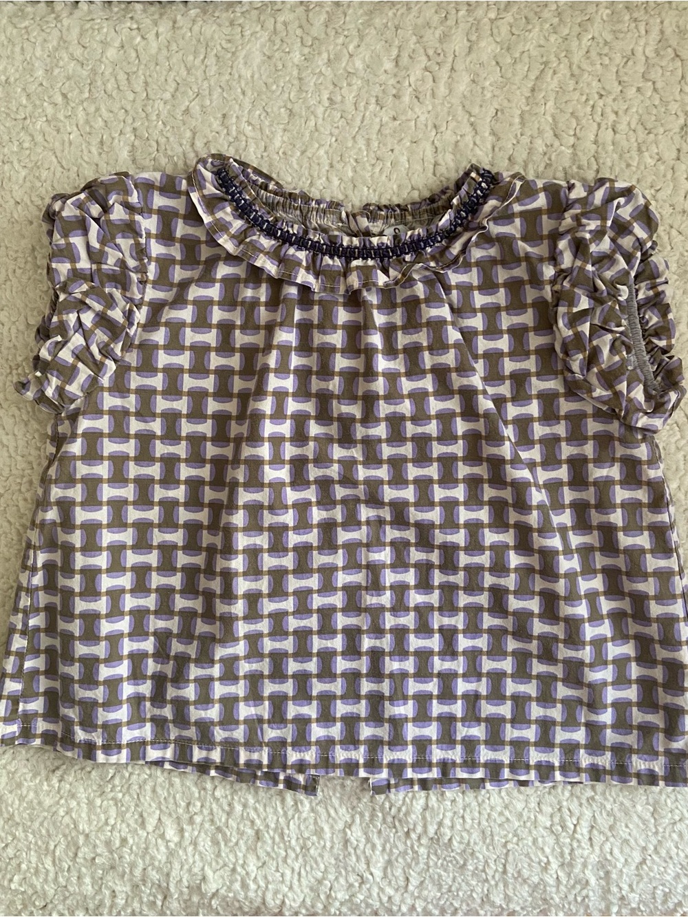 Caramel Lilac Geo Print Ruffle Sleeve Top
